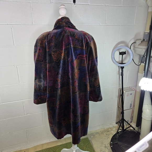 Vtg 80s De Ball Velvet Portrait multicolor abstract swing open front coat - Picture 8 of 12